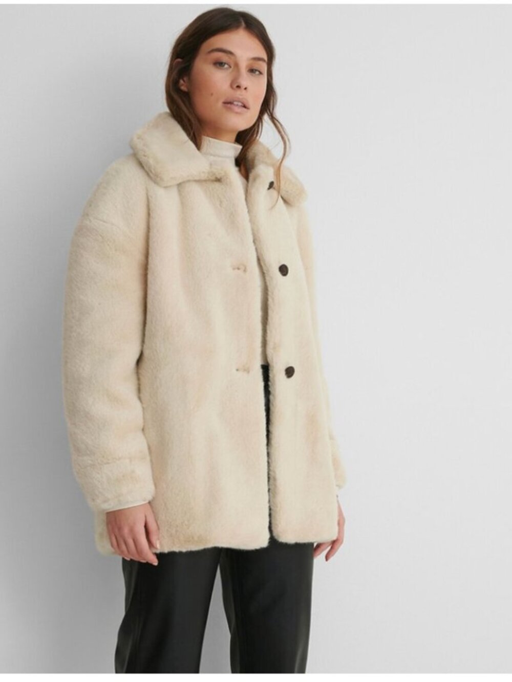 Mango Faux Fur Coat - Light Beige